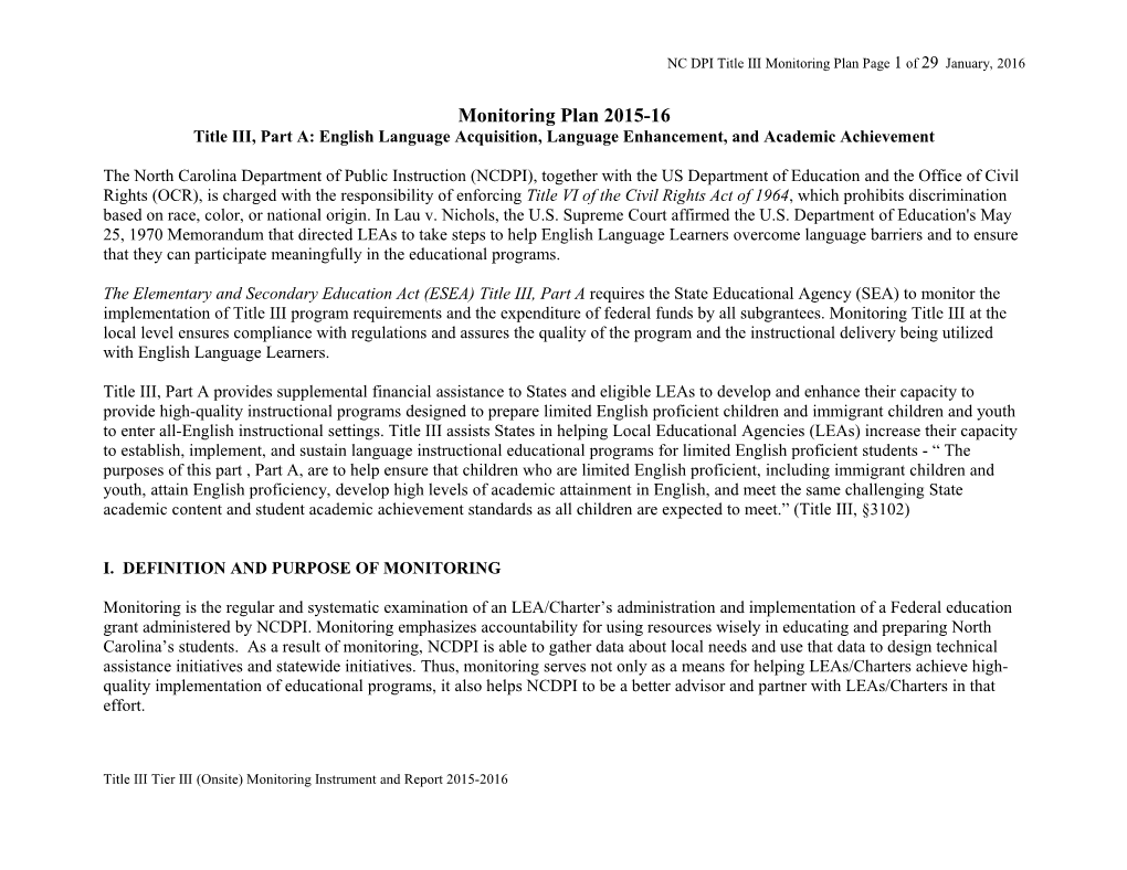 Student Achievement and School Accountability Programs (SASA) Monitoring Plan for Formula