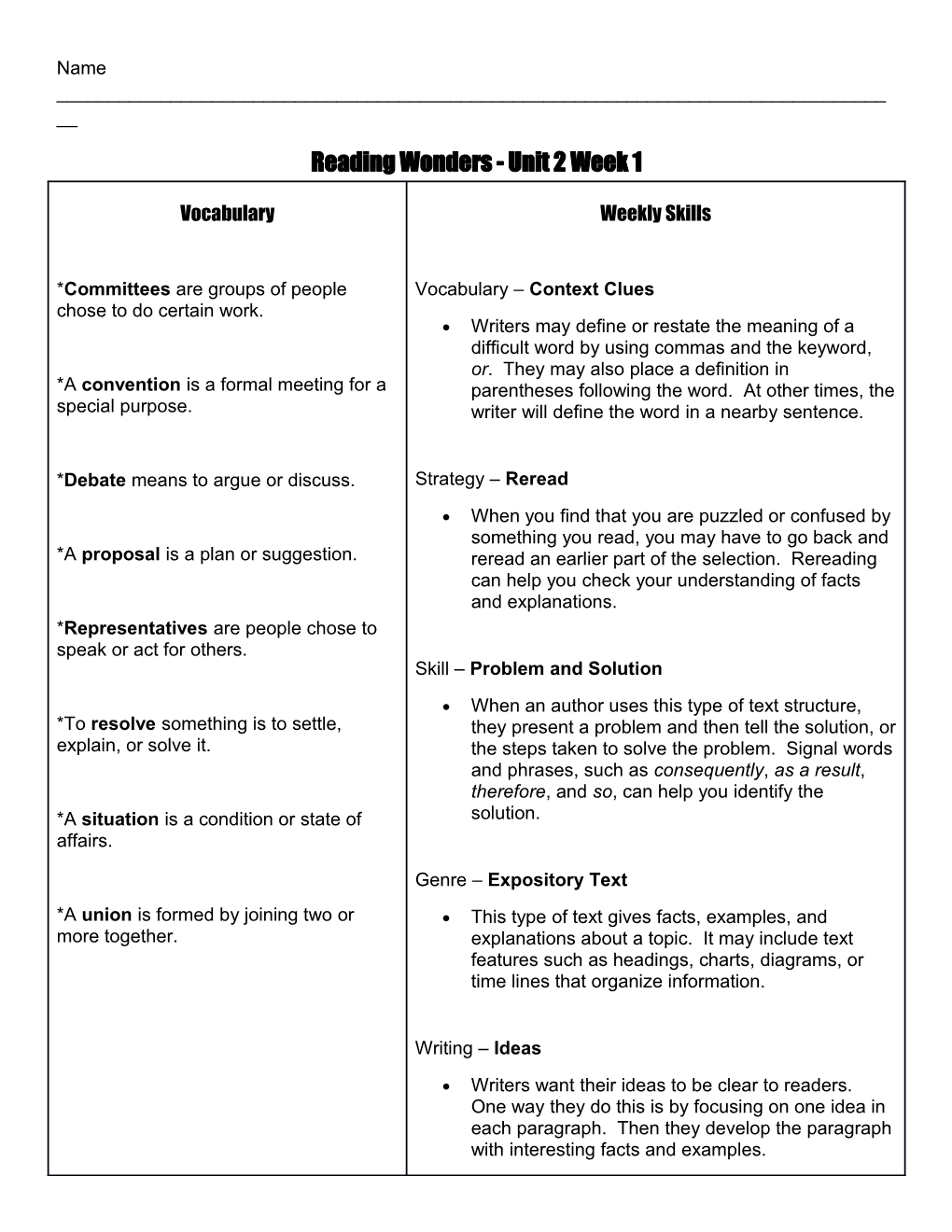 Reading Wonders - Unit 2 Week 1