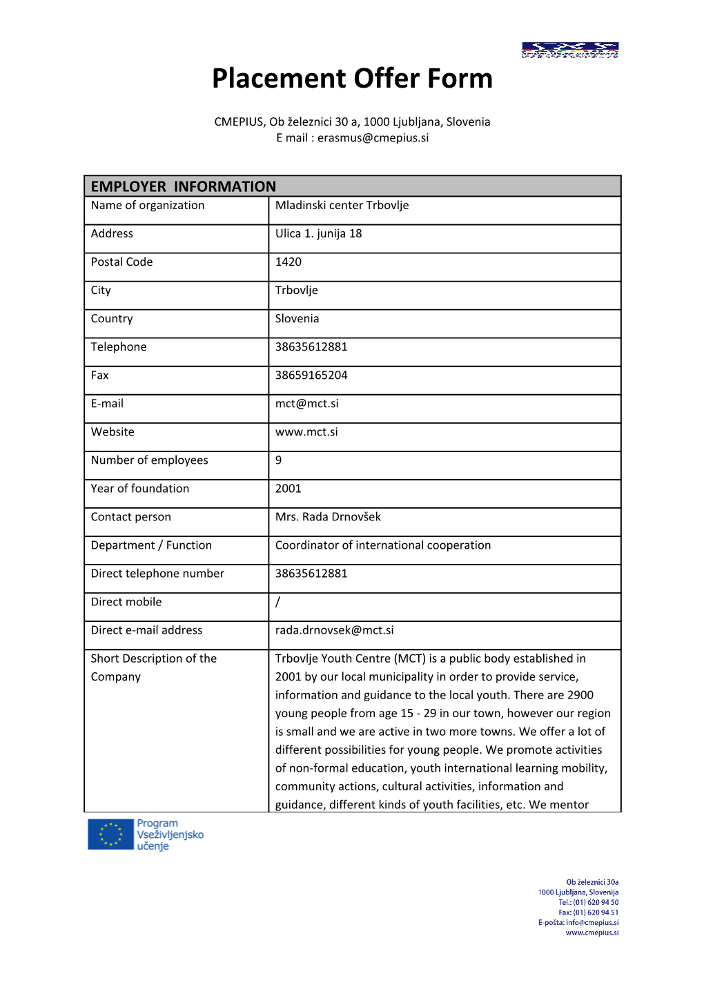 Placement Offer Form