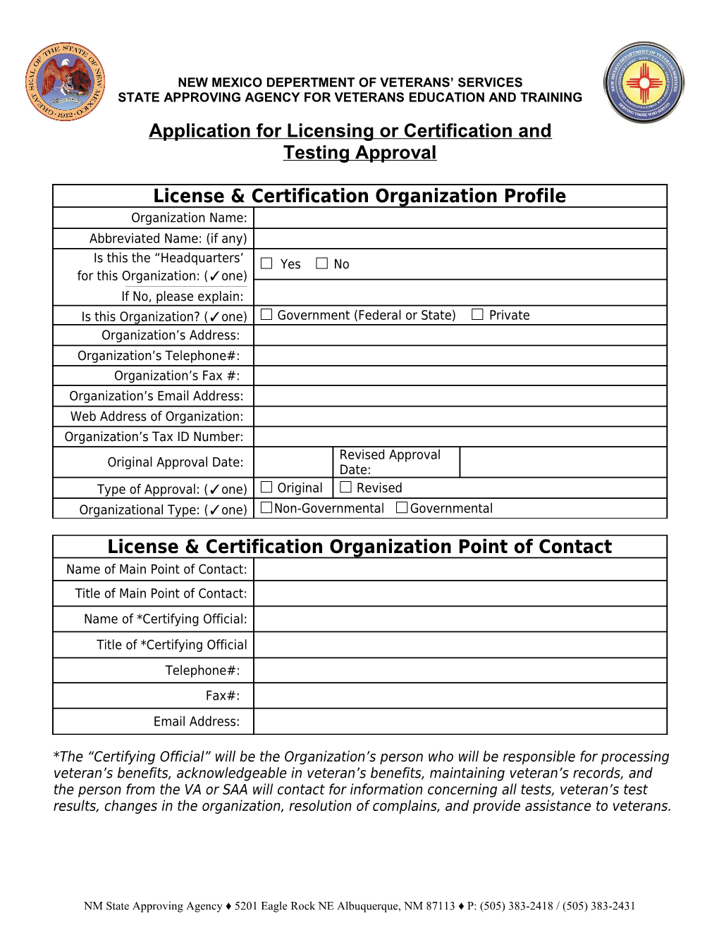 Request for a Facility Code for a Licensing & Certification Organization