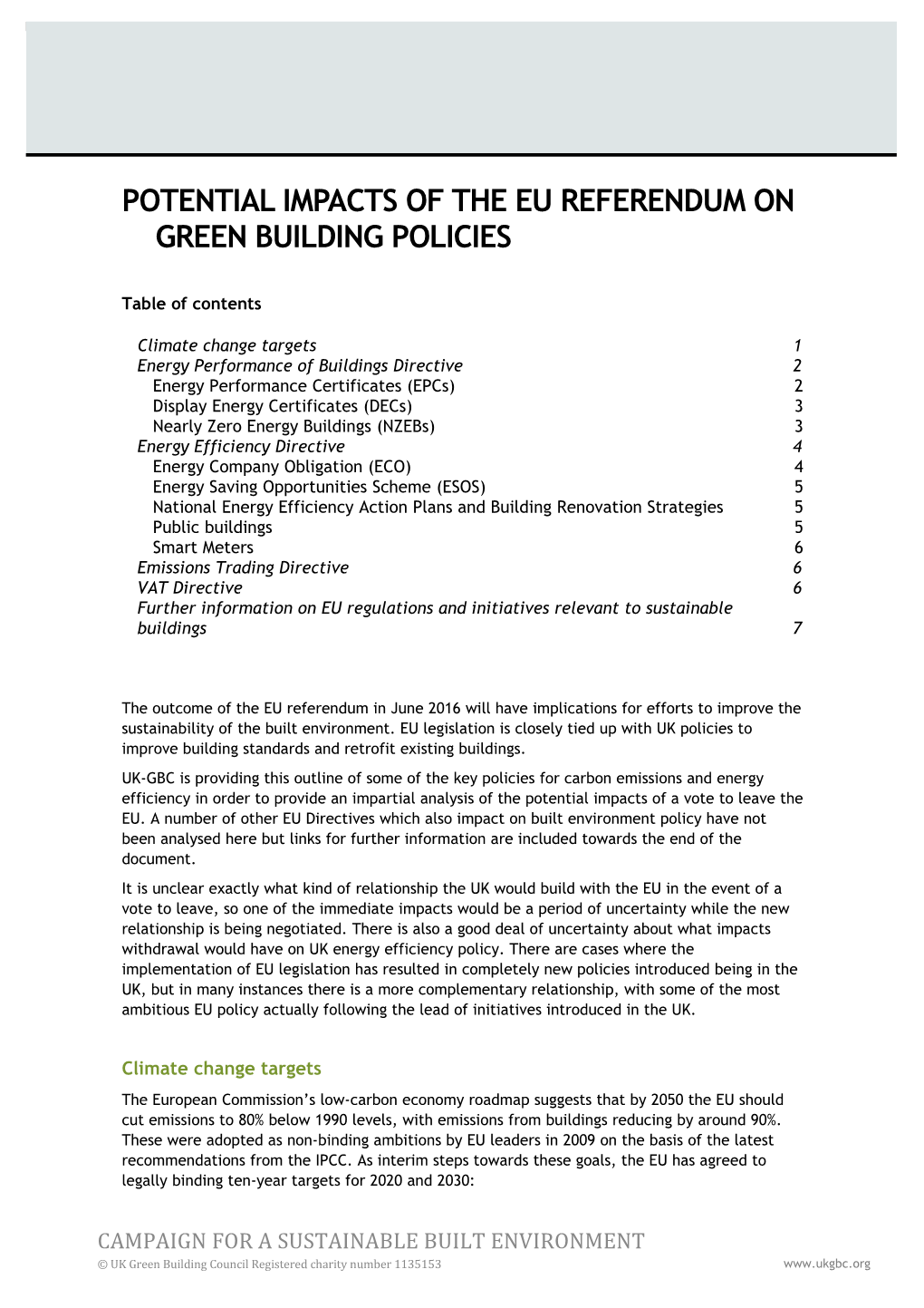 Potential Impacts of the EU Referendum on Green Building Policies