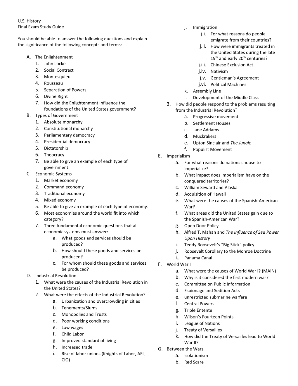 Final Exam Study Guide s5