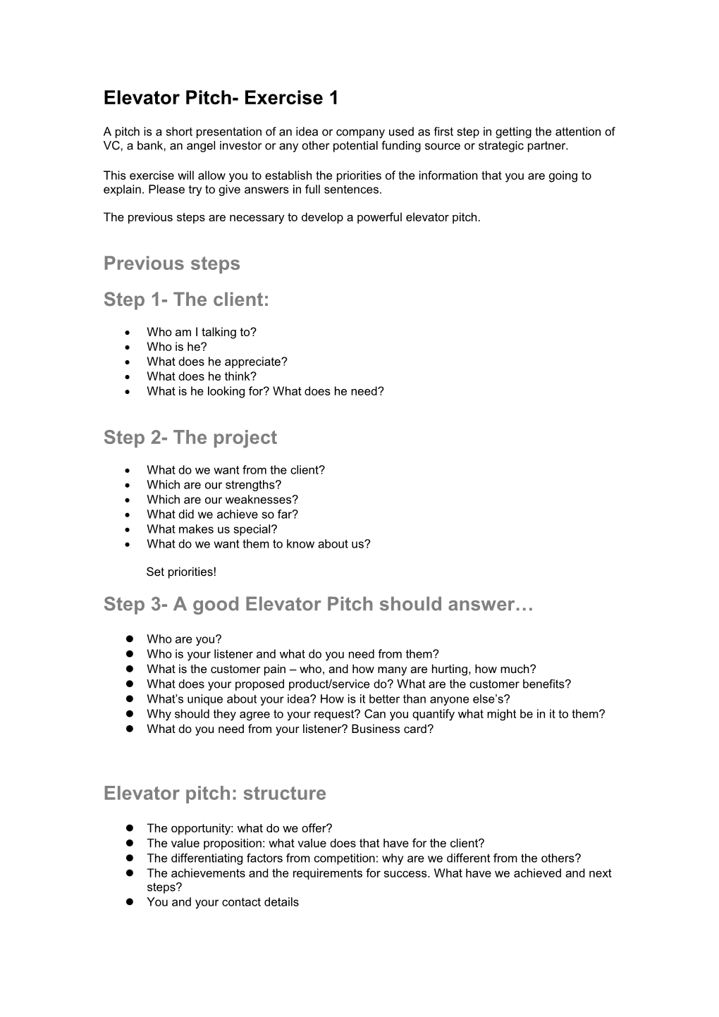 Elevator Pitch- Exercise 1