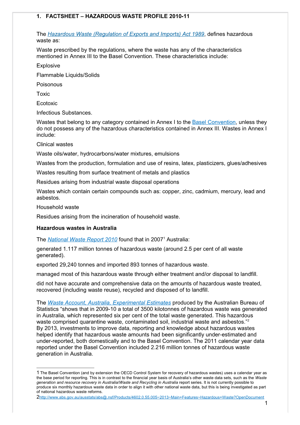 Fact Sheet - Hazardous Waste Profile 2010-11