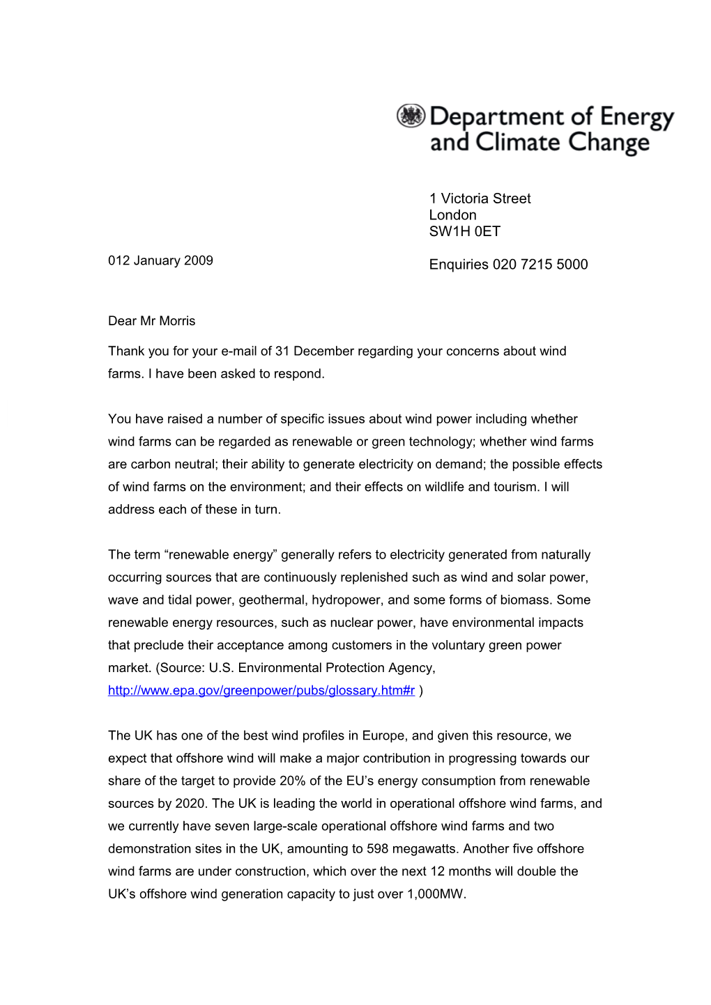 Letter to Dated 10 October 2008