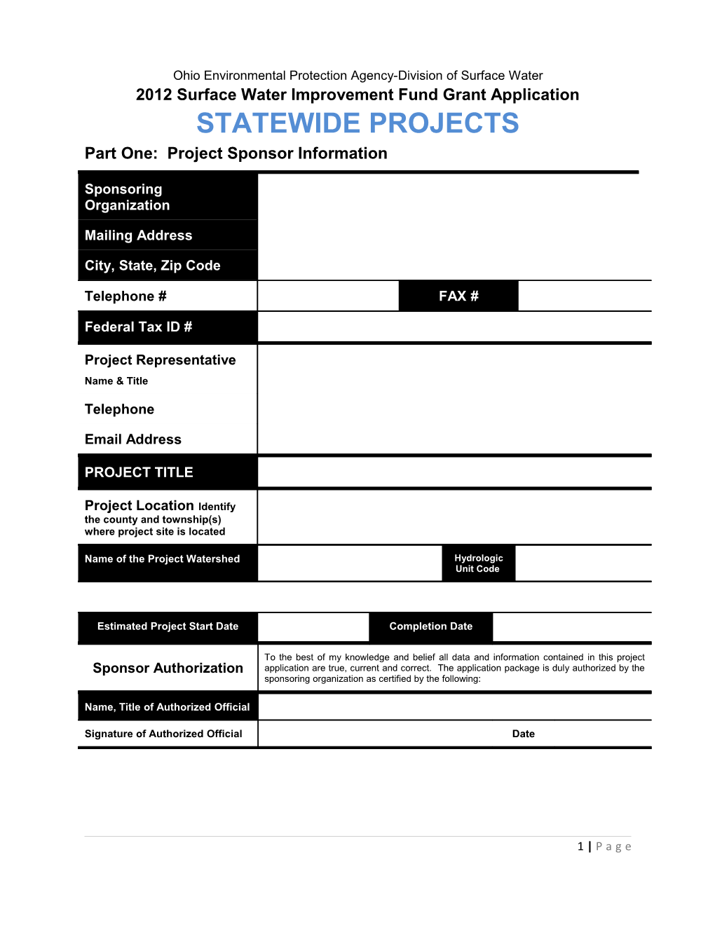 2012 Surface Water Improvement Fund Grant Application