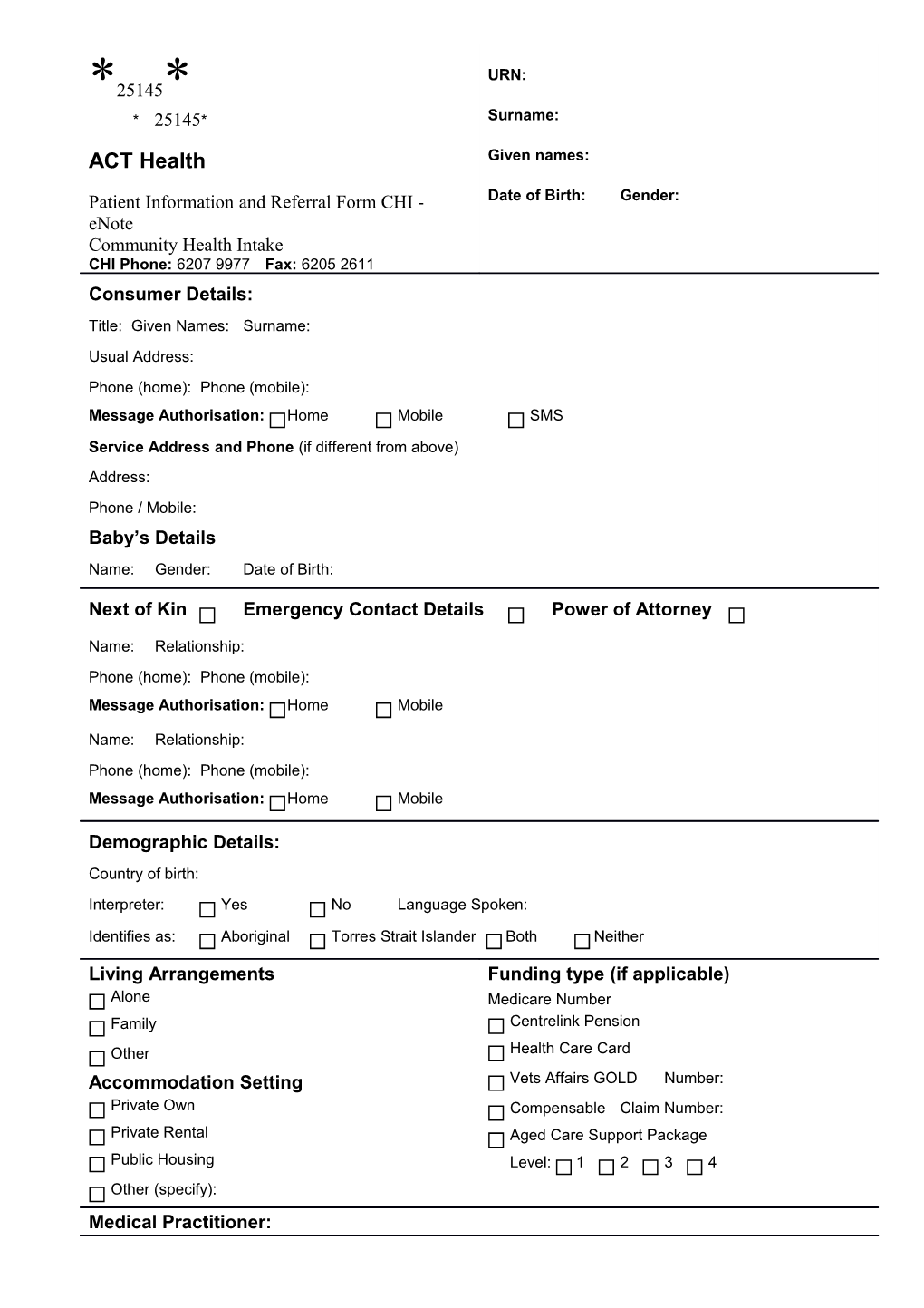 Patient Information and Referral Form CHI - Enote