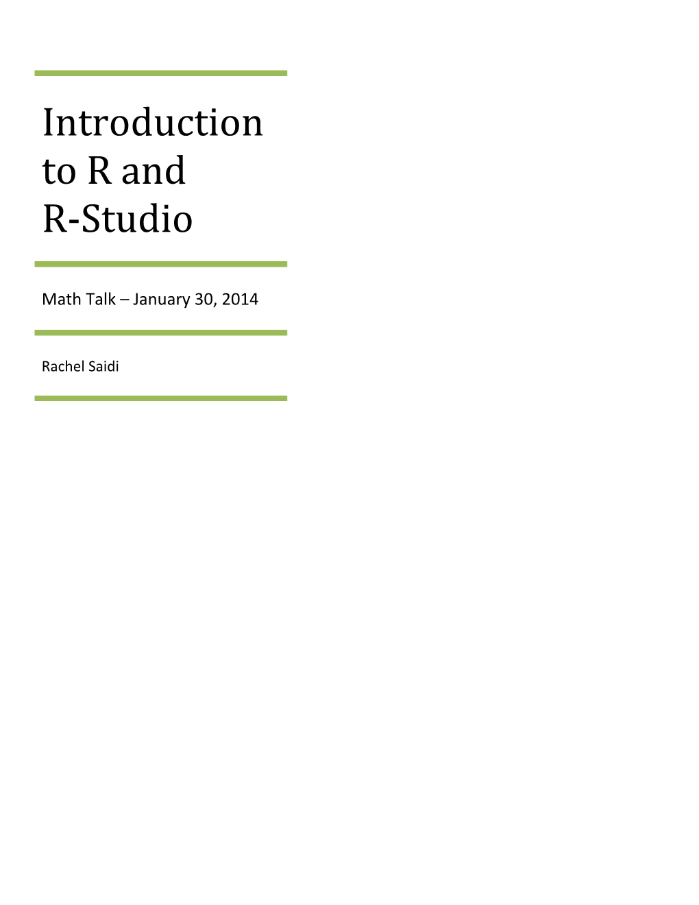 Introduction to R and R-Studio