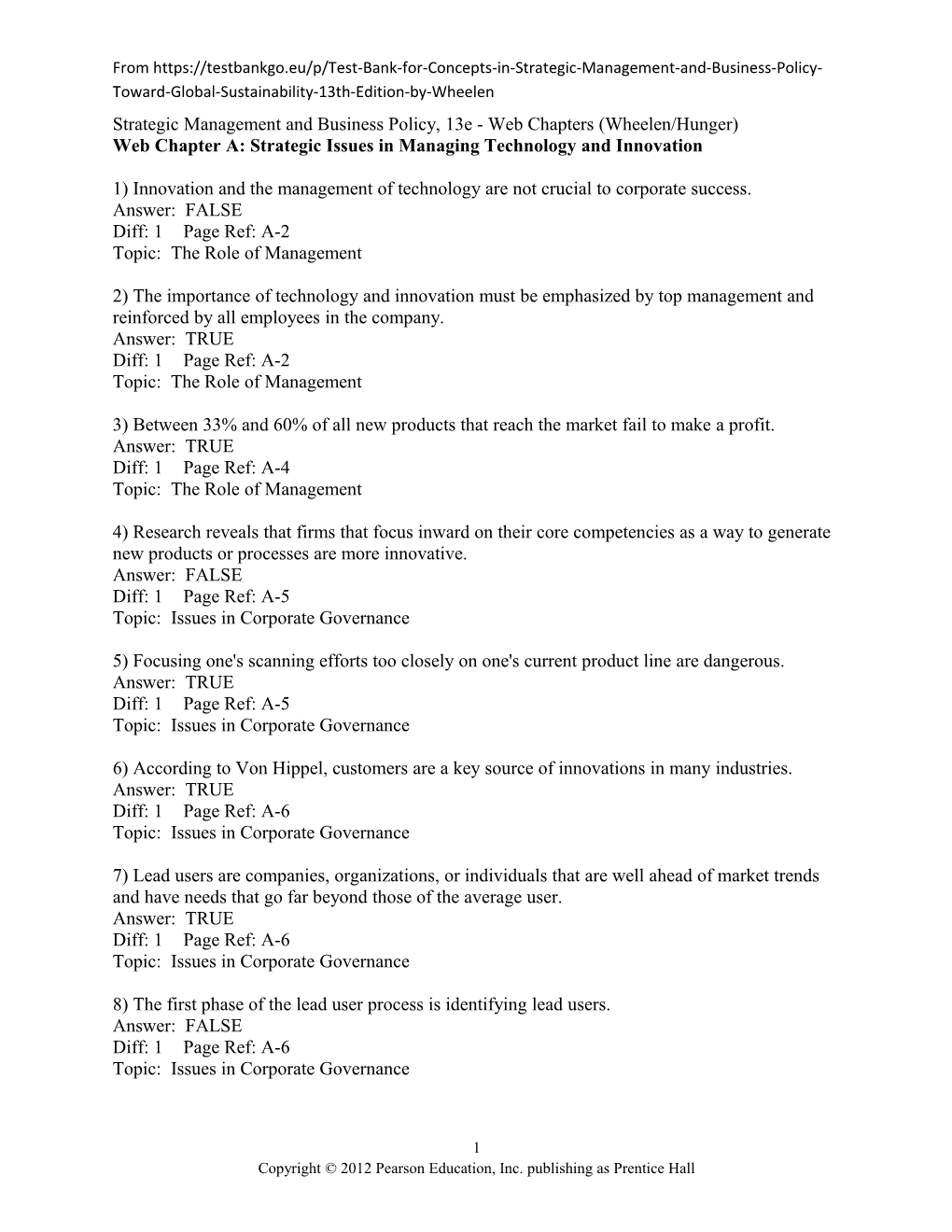 Strategic Management and Business Policy, 12E - Web Chapters (Wheelen/Hunger)