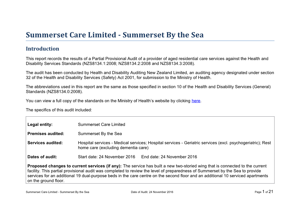 Summerset Care Limited - Summerset by the Sea