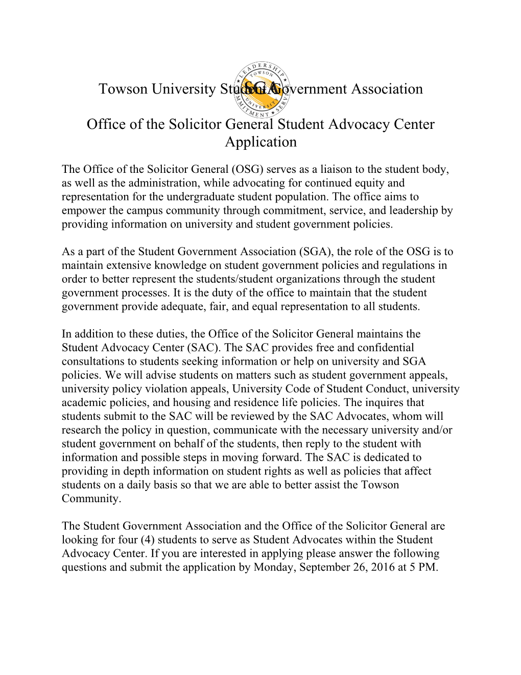 Towson University Student Government Association