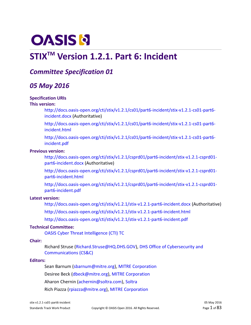 STIX Version 1.2.1 Part 6: Incident