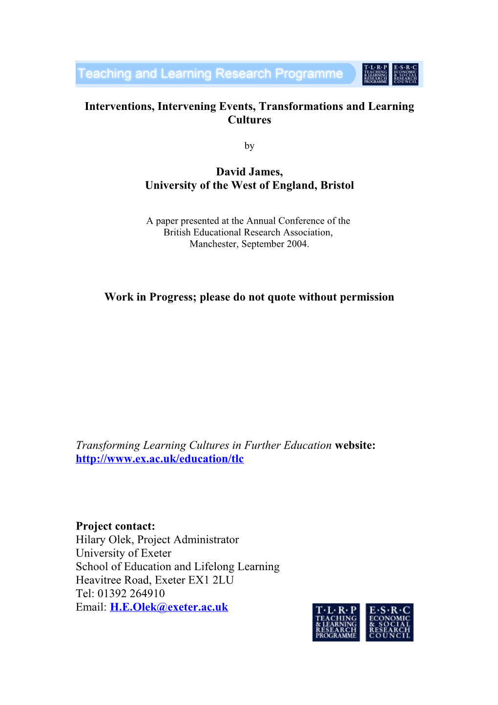 BERA Symposium: Transforming Learning Cultures in Further Education: Professionality