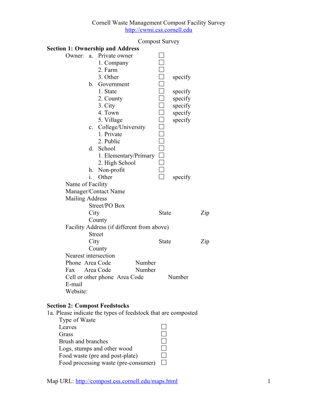 Cornell Waste Management Compost Facility Survey