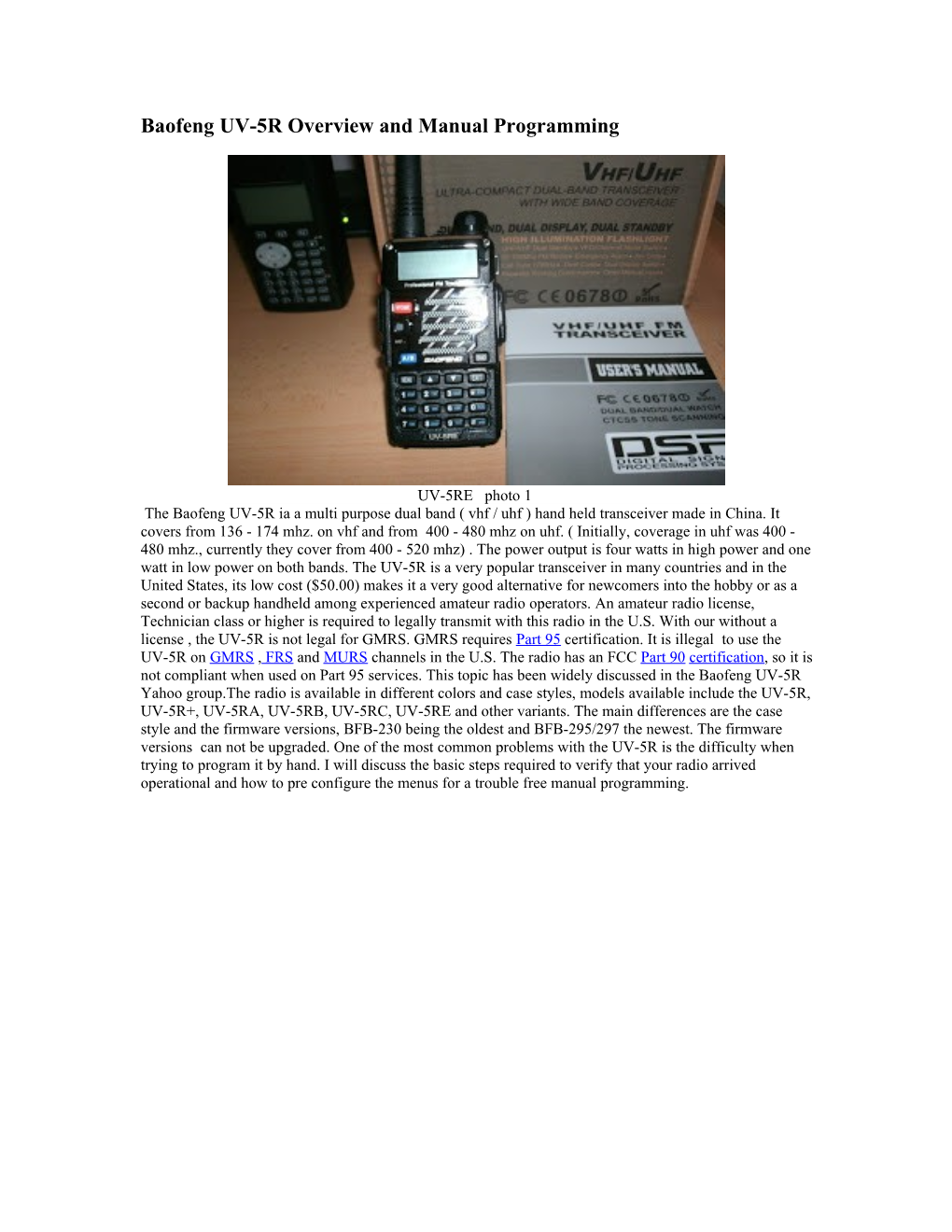 Baofeng UV-5R Overview and Manual Programming