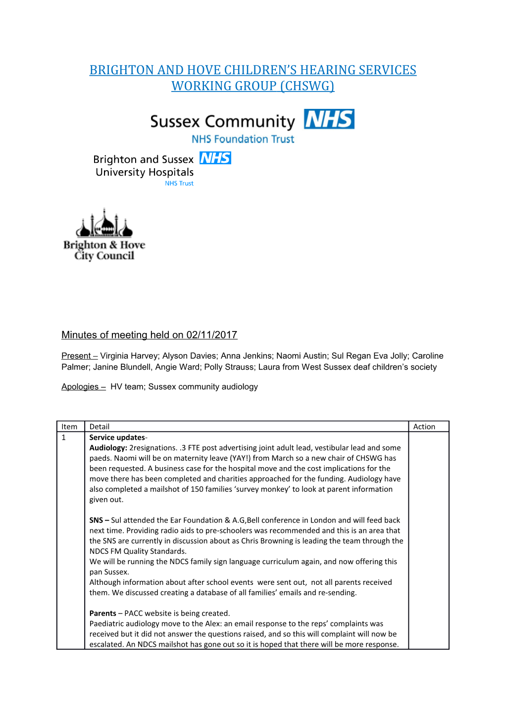 Brighton and Hove Children S Hearing Services Working Group (CHSWG)