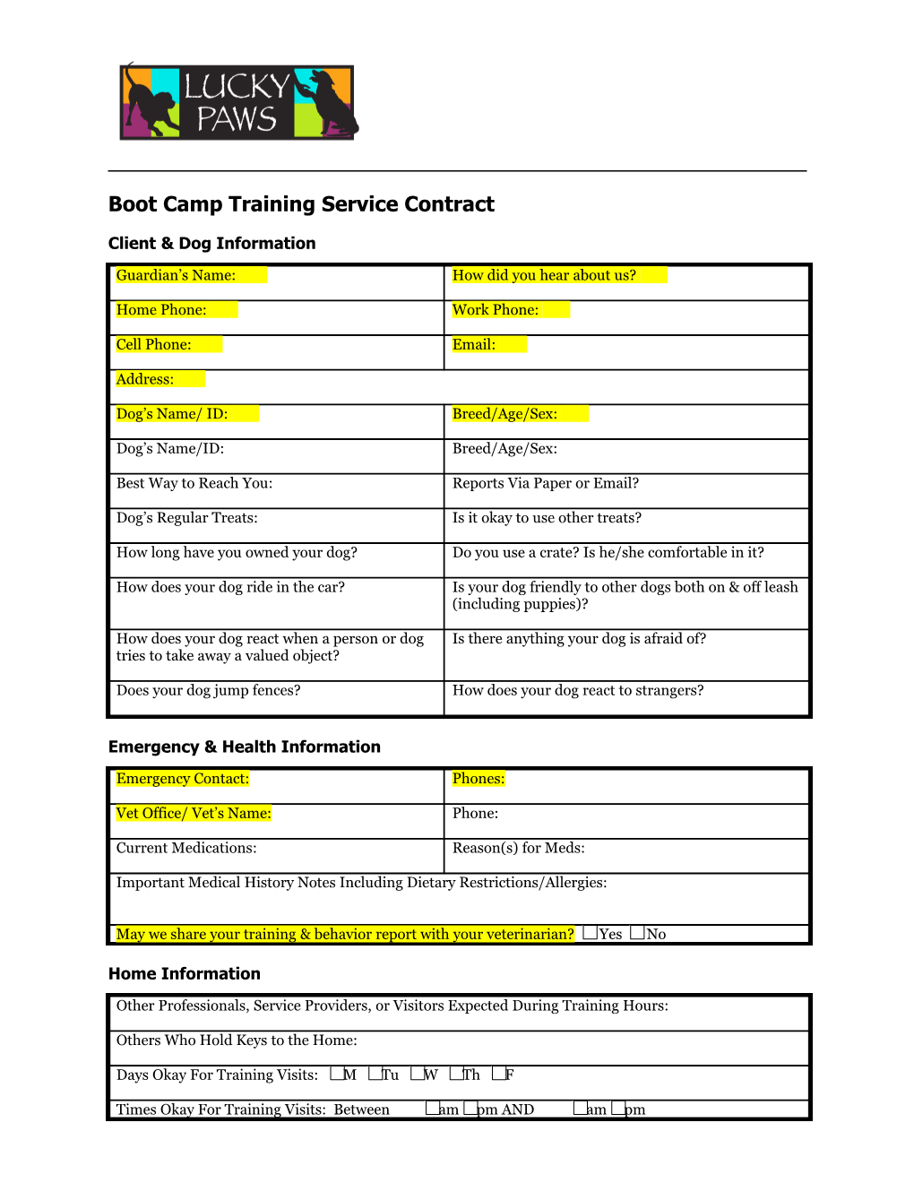 Boot Camp Training Service Contract