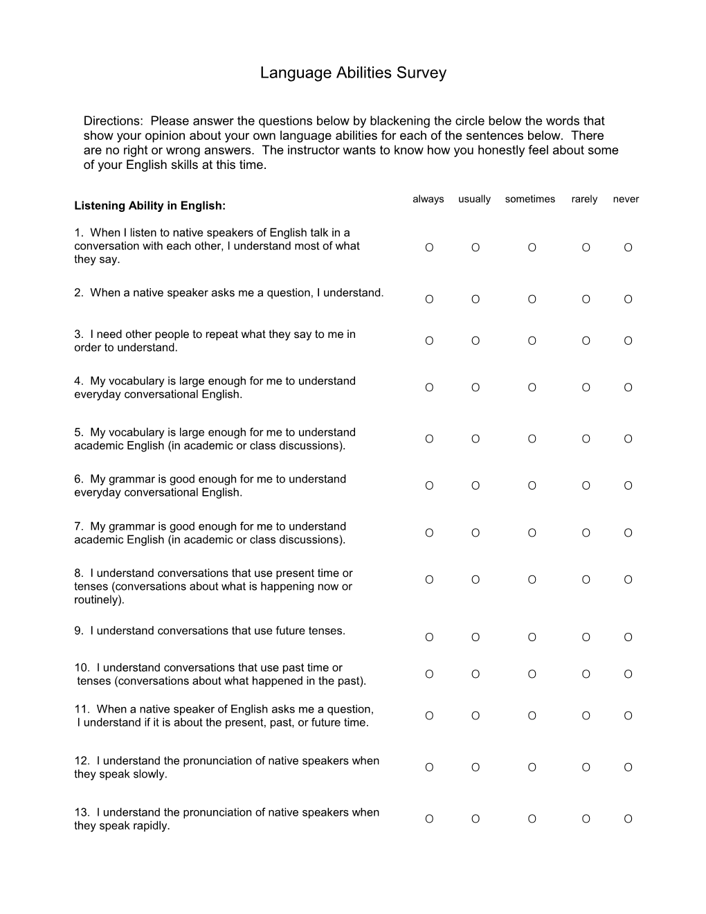 Language Abilities Survey