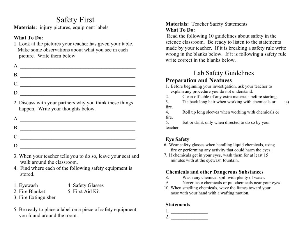 Materials: Injury Pictures, Equipment Labels