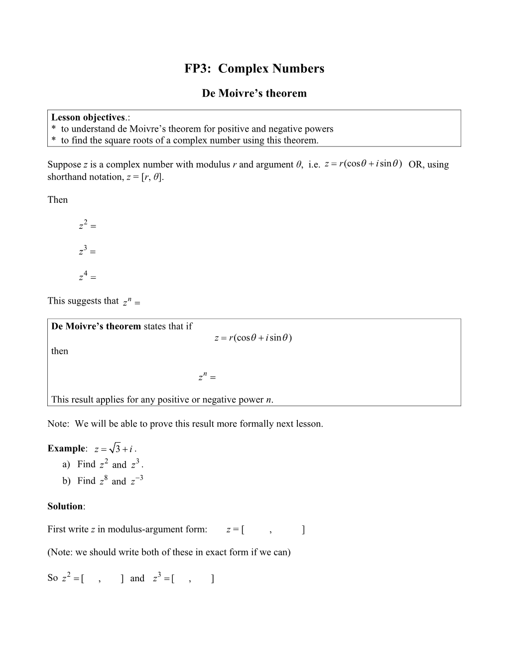 FP3: Complex Numbers