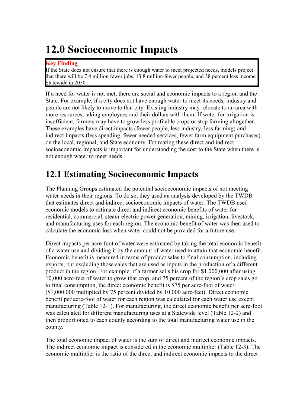12.0 Socioeconomic Impacts