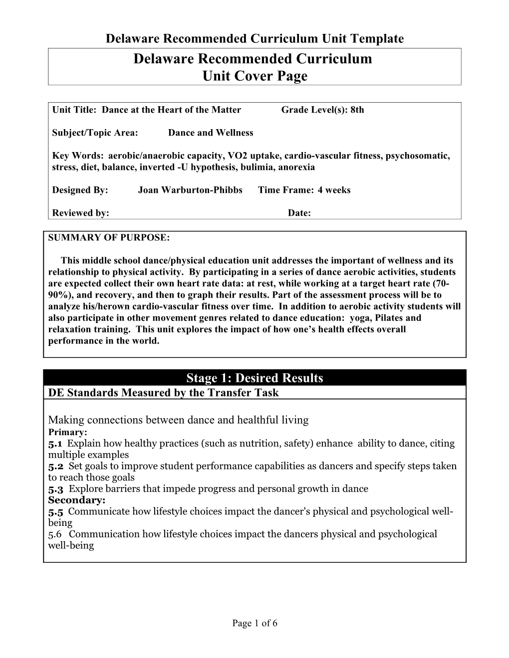 Delaware Recommended Curriculum Unit Template