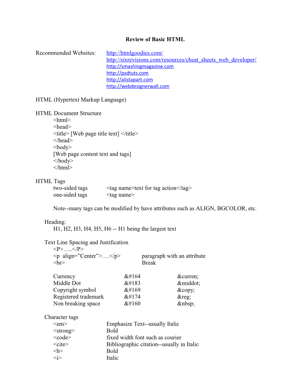 Review of Basic HTML