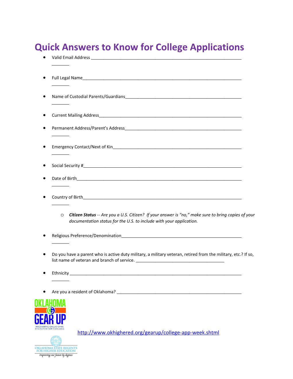 Quick Answers to Know for College Applications