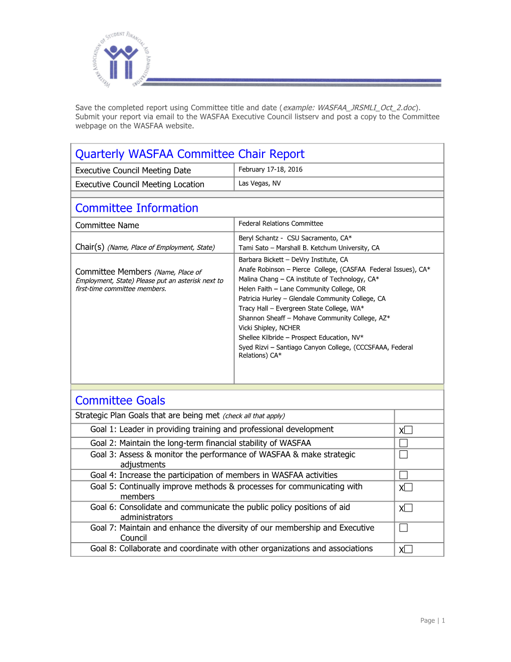 Save the Completed Report Using Committee Title and Date (Example: WASFAA JRSMLI Feb 10 s2