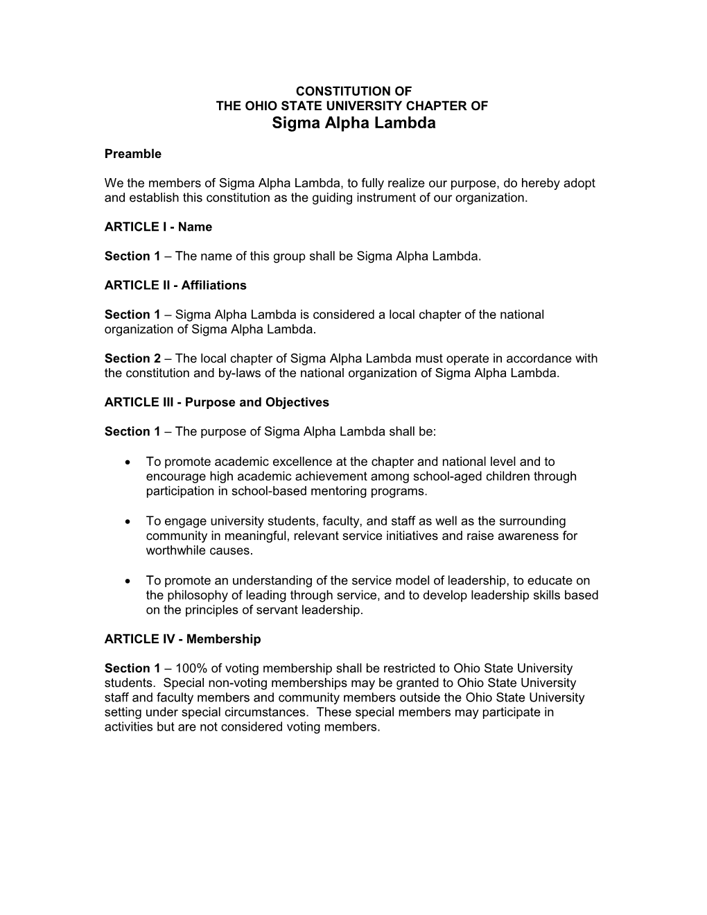 Constitution of Sigma Alpha Lambda