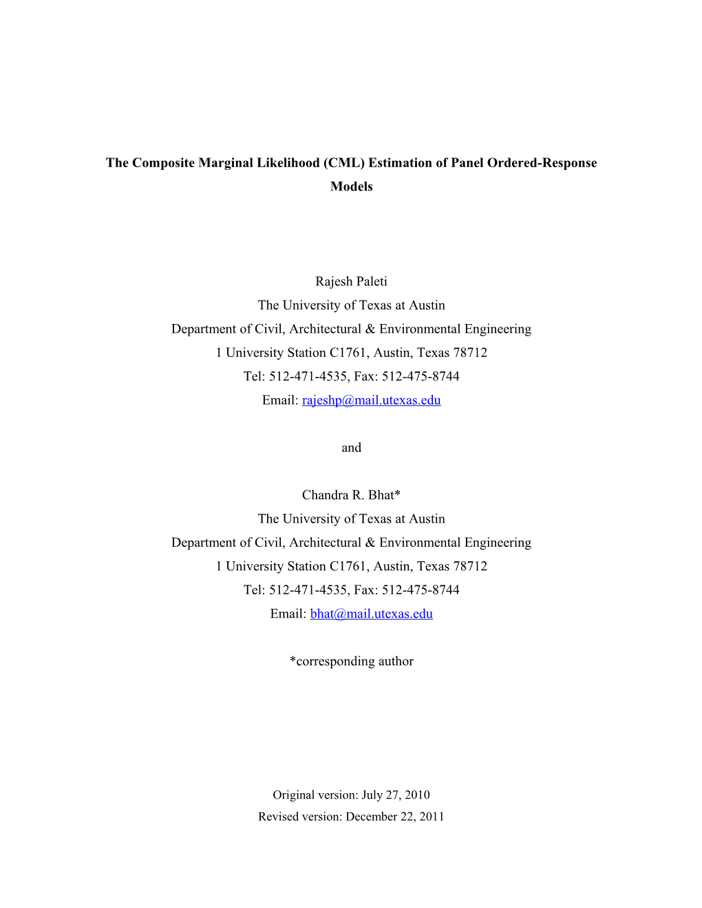 CML Estimation of Panel and Dynamic Ordered-Response Models