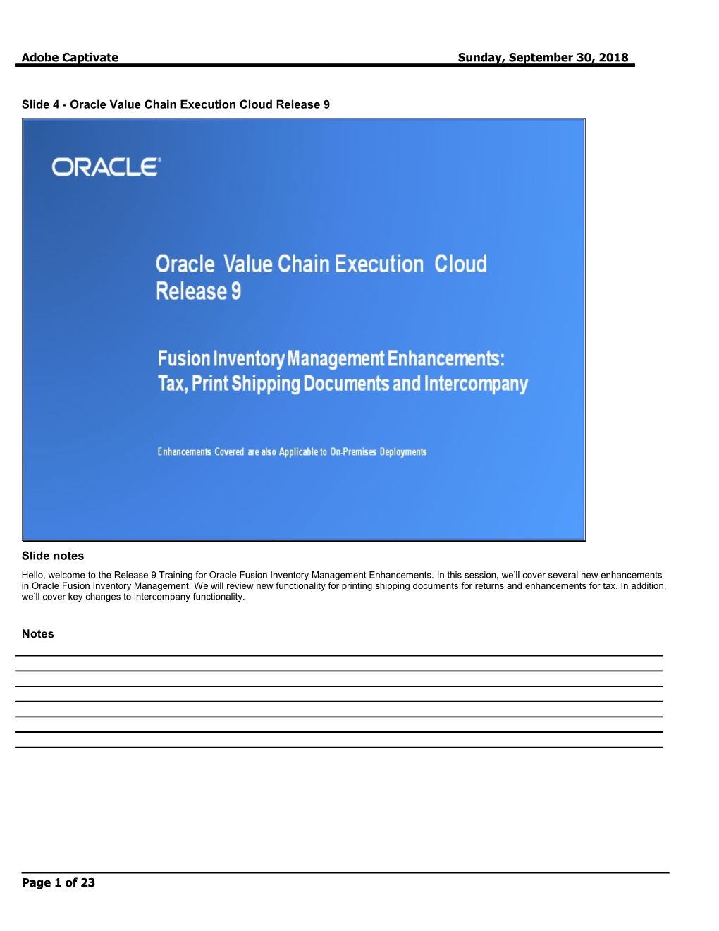 Slide 4 - Oracle Value Chain Execution Cloud Release 9