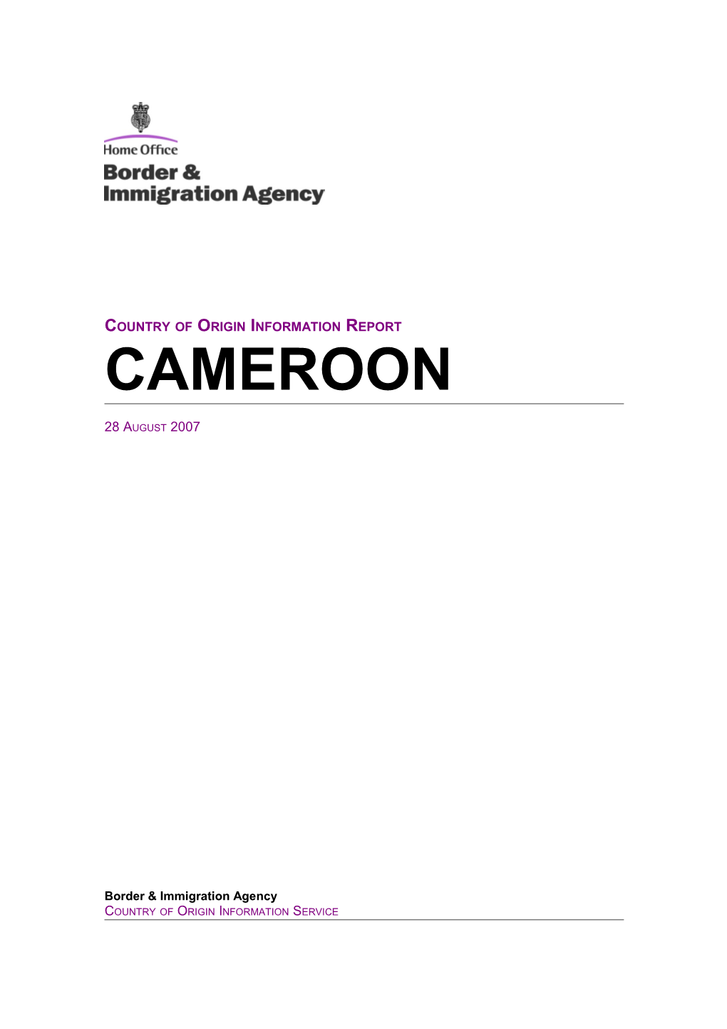 Country of Origin Information Report Cameroon August 2007