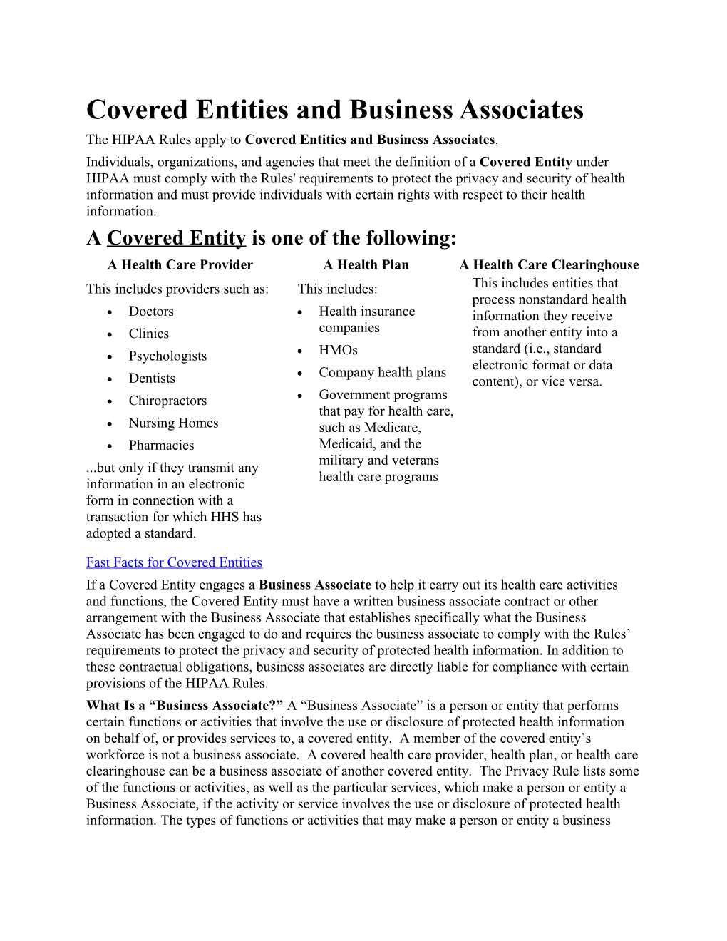 Covered Entities and Business Associates