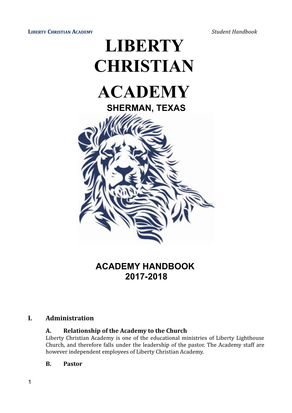 Liberty Christian Academy Student Handbook