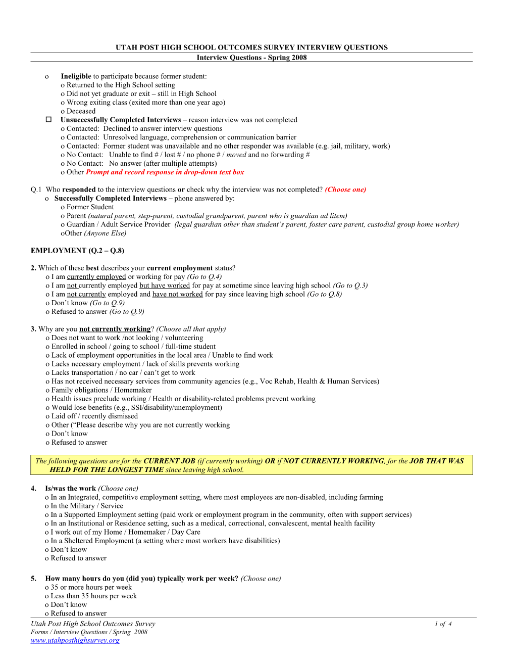 11/11/05 Draft Proposal for Changing Questions to Work with Exit Interview s1