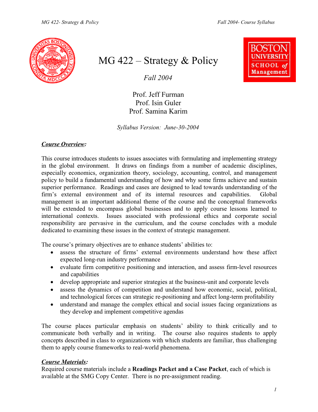 MG 422- Management Policy
