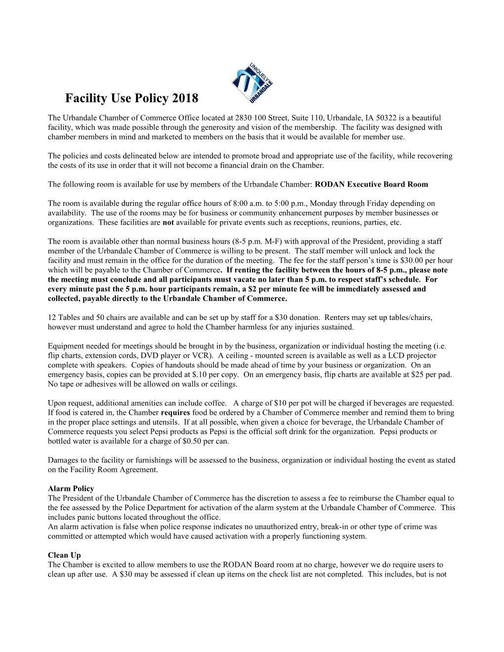 Facility Use Policy 2018