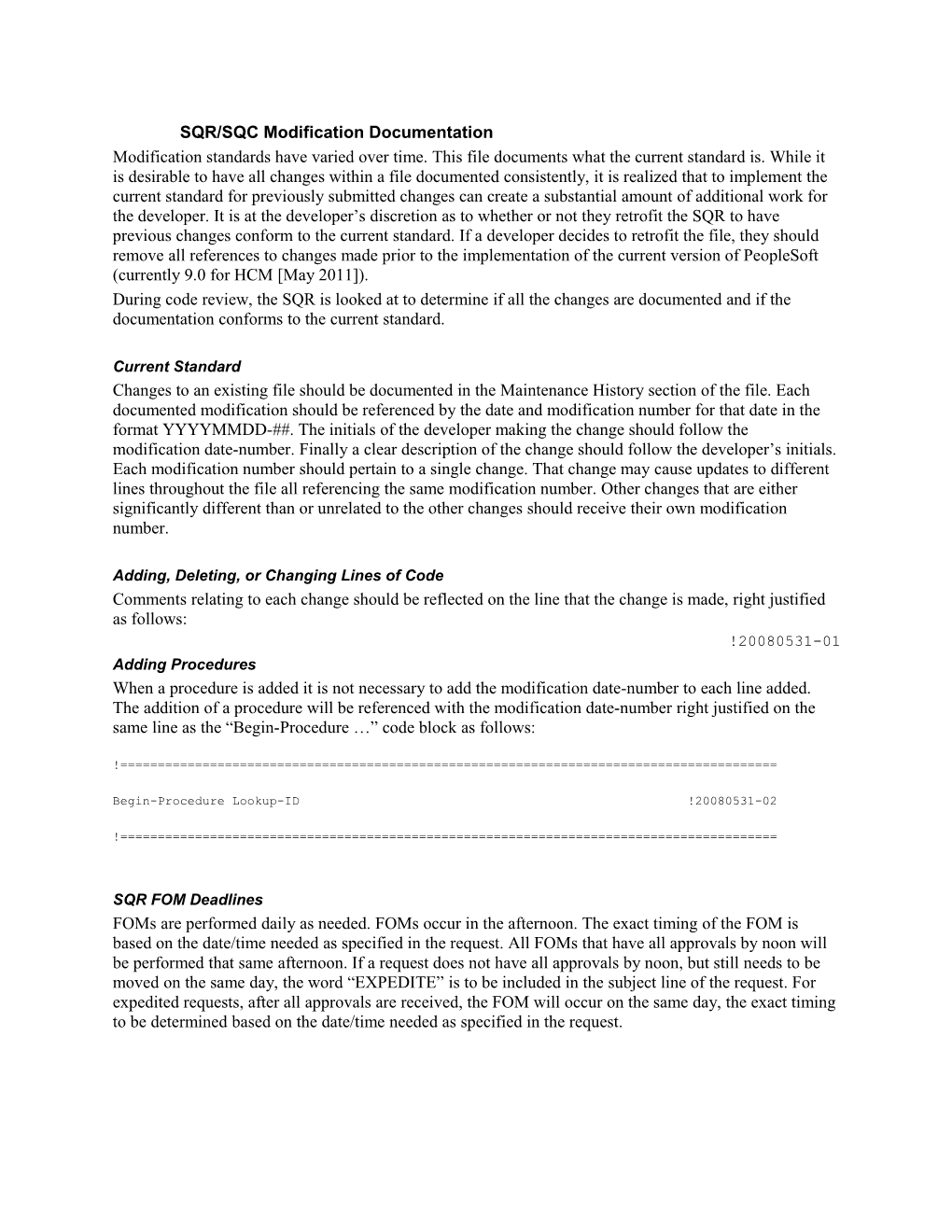 SQR/SQC Modification Documentation