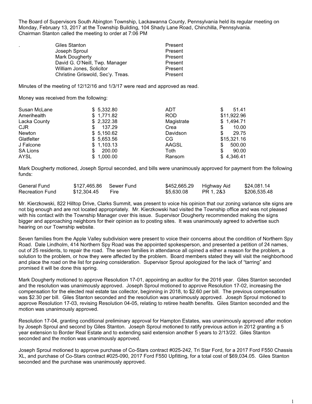 Chairman Stanton Called the Meeting to Order at 7:06 PM