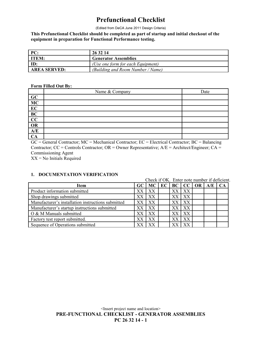 Prefunctional Checklist s1