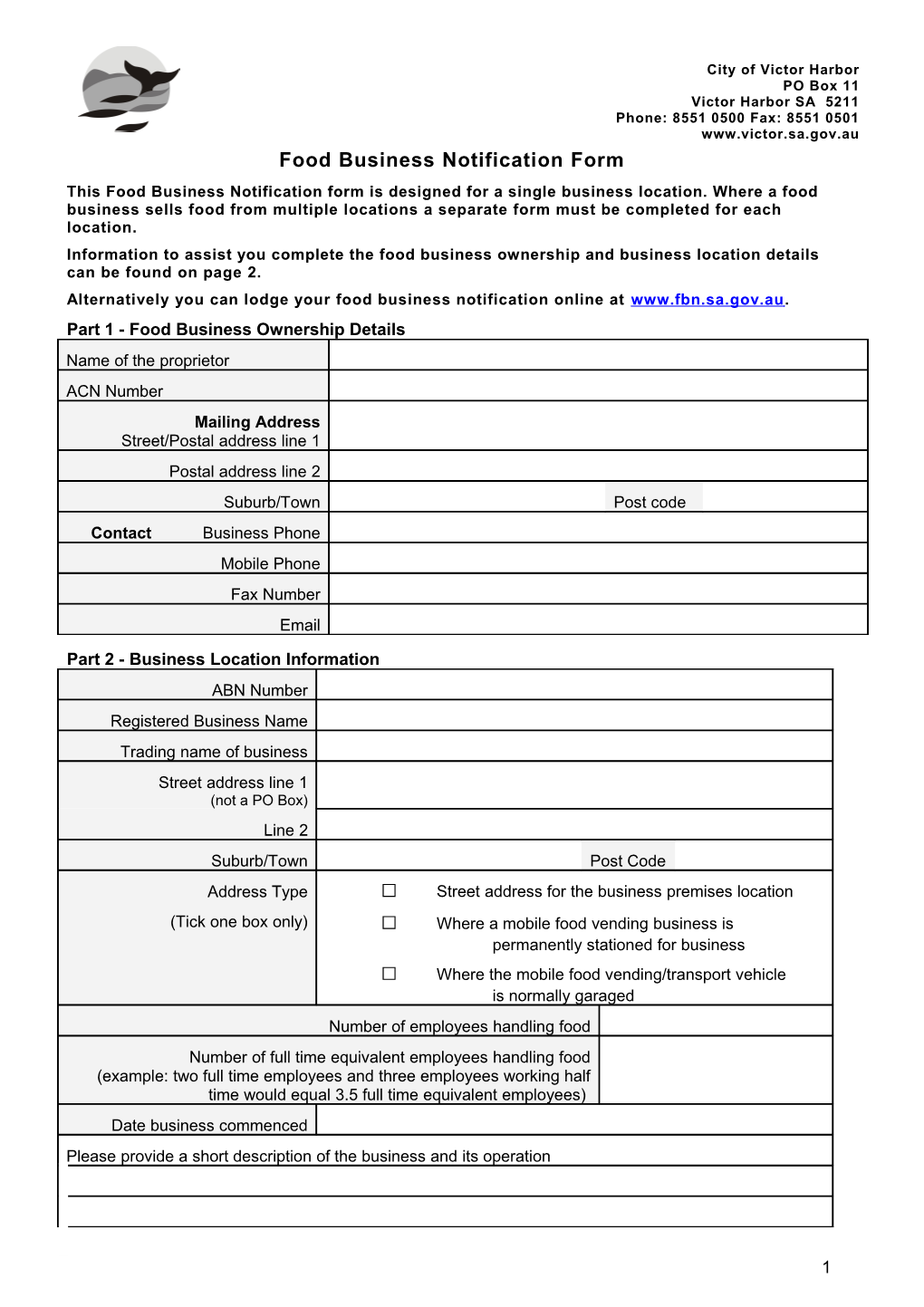 Food Business Notification Form