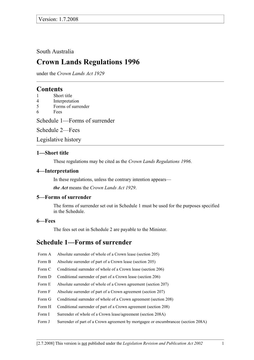 Crown Lands Regulations1996