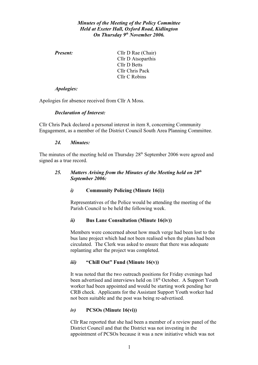 Minutes of the Meeting of the Policy Committee