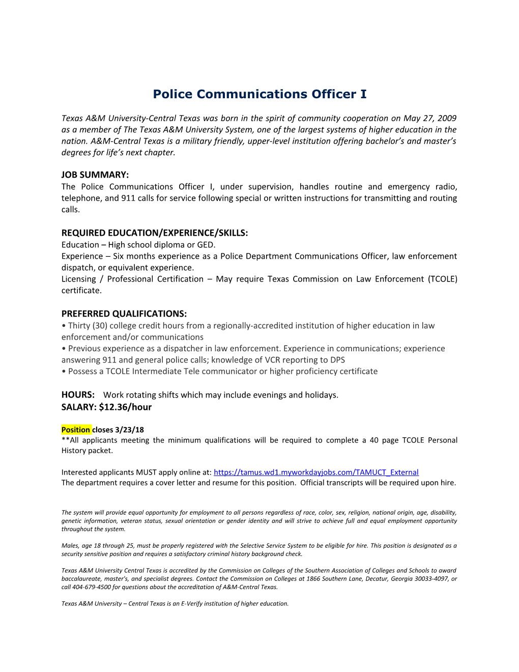 Police Communications Officer I