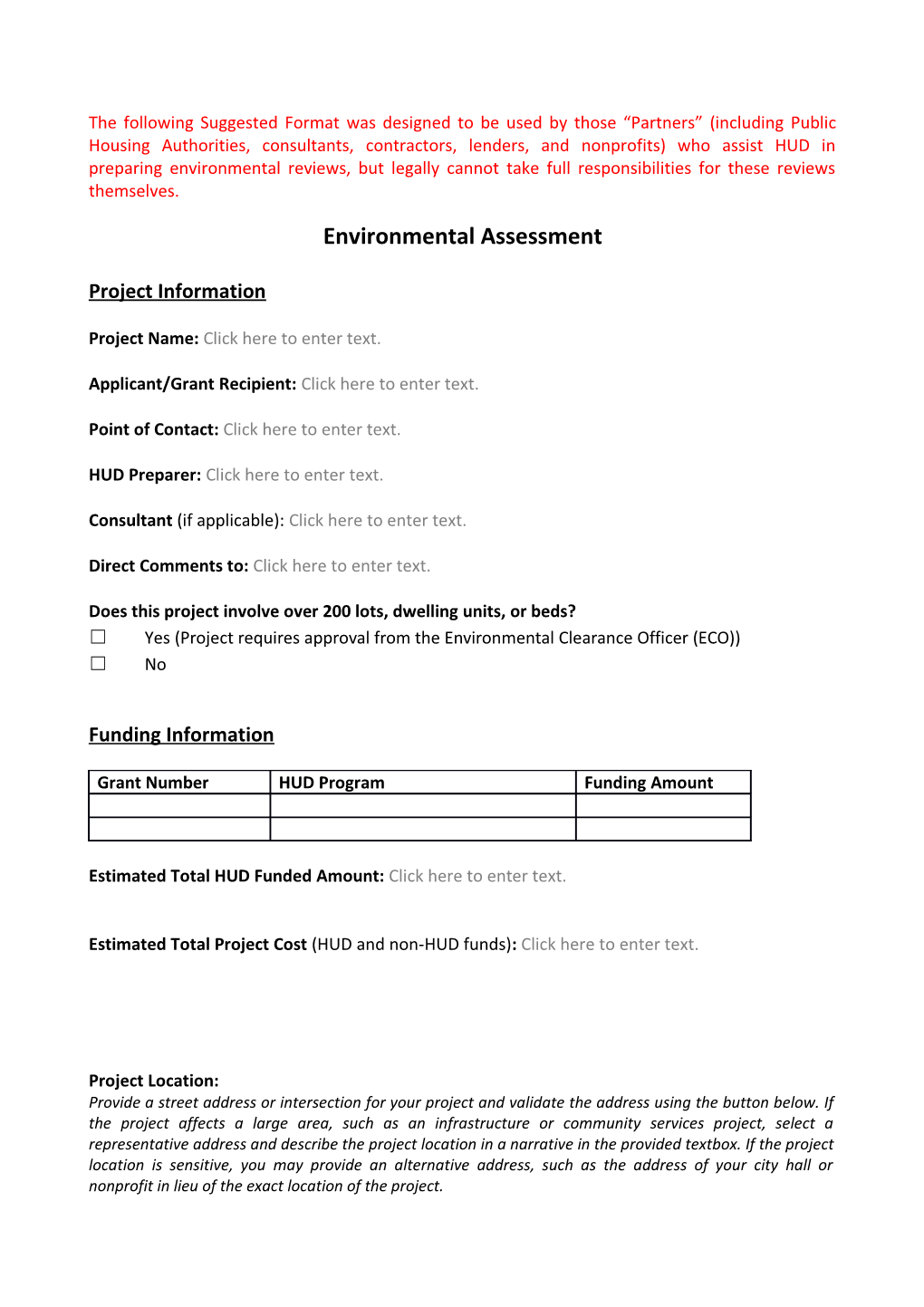 Part 50 Environmental Assessment Format