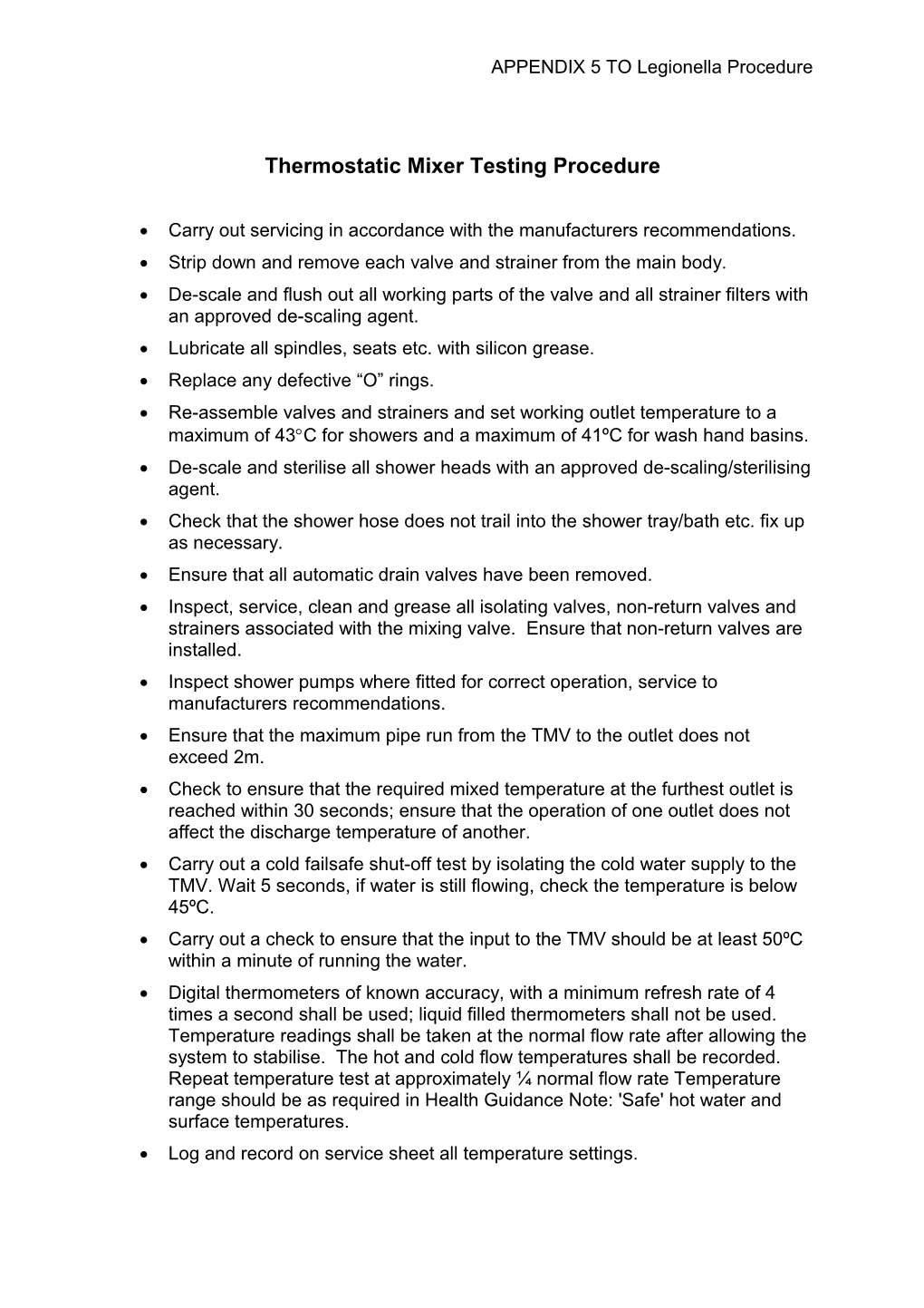 Thermostatic Mixer Testing Procedure