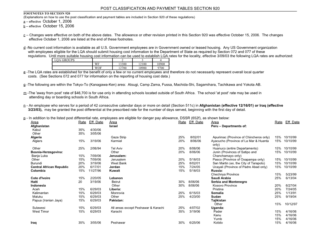 Post Classification and Payment Tables Section 920 s1