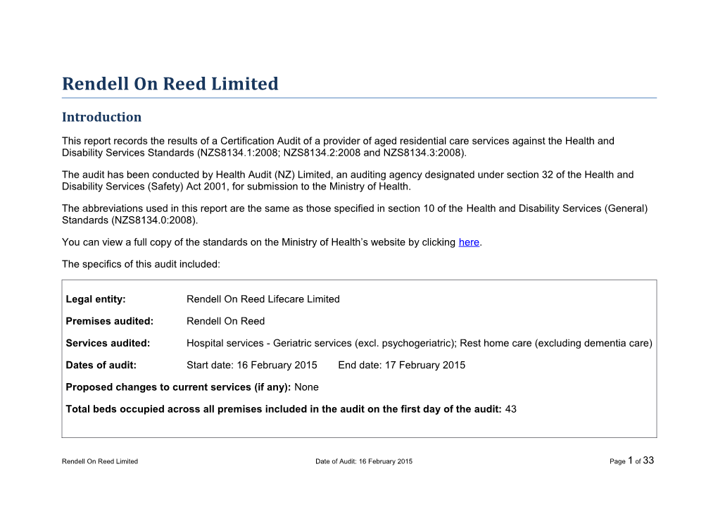 Rendell on Reed Limited