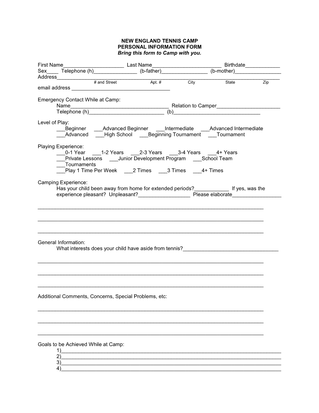 Confirmation Packet Forms